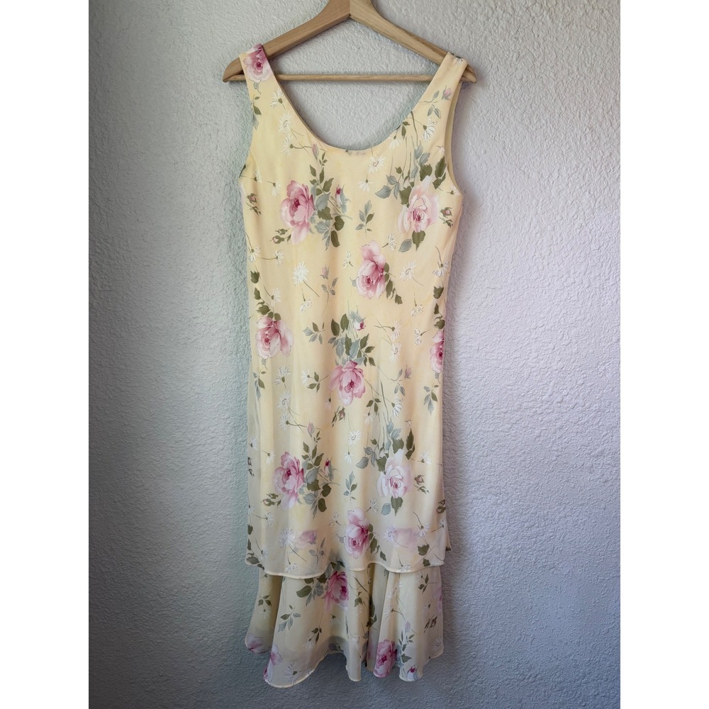 Vintage 90s JBS Yellow Floral Dress Cardigan Set Cottagecore Tea Party Size‎ 10